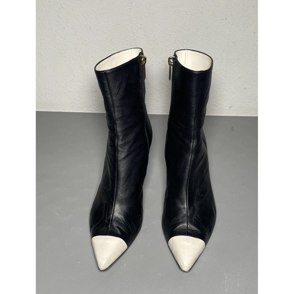 Tibi Ankle Boots Black White Leather Booties Size 38